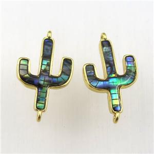 copper cactus connector with abalone shell, gold plated, approx 12-20mm