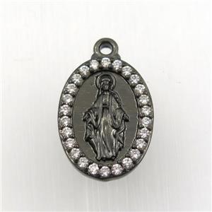 copper Jesus pendant paved zircon, black plated, approx 13-18mm