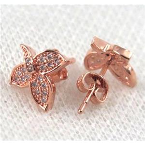 copper butterfly earring paved zircon, rose gold, approx 10-20mm