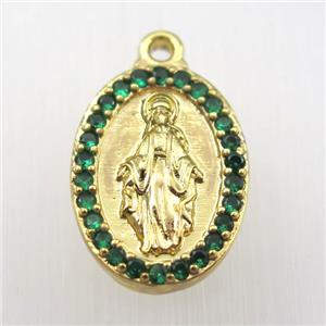 copper Jesus pendant paved zircon, gold plated, approx 13-18mm