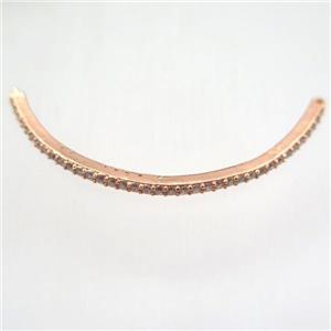 copper connector paved zircon, bend stick, rose gold, approx 45mm length