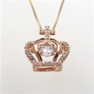 copper necklace with crown pave zircon, rose gold, approx 14-15mm, 0.6mm chain, 40cm length
