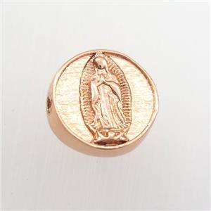 copper coin beads with Jesus, rose ogld, approx 12mm dia