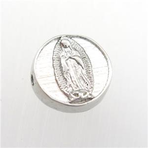 copper coin beads with Jesus, platinum plated, approx 12mm dia