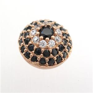 copper button beads paved zircon, rose gold, approx 10-13mm