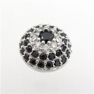 copper button beads paved zircon, platinum plated, approx 10-13mm