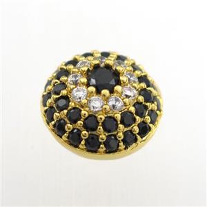 copper button beads paved zircon, gold plated, approx 10-13mm
