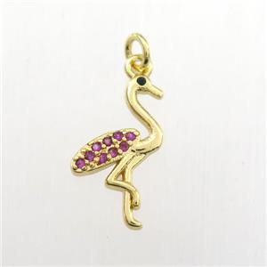 copper crane pendant paved zircon, gold plated, approx 12-14mm
