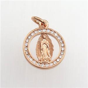 copper Jesus pendant paved zircon, rose gold, approx 13mm dia