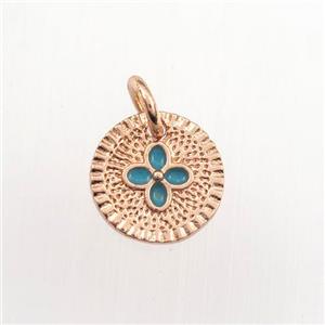copper circle pendant, enameling, rose gold, approx 10mm dia
