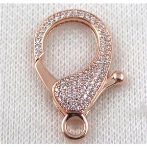 copper Lobster Clasp paved zircon, rose gold, approx 20-35mm