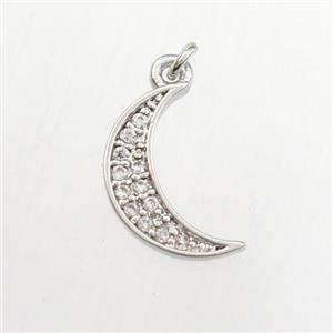 copper moon pendant paved zircon, platinum plated, approx 7-12mm