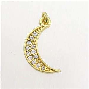 copper moon pendant paved zircon, gold plated, approx 7-12mm