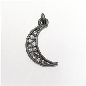 copper moon pendant paved zircon, black plated, approx 7-12mm