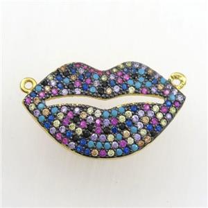copper lip pendant paved zircon, multicolor, gold plated, approx 16-26mm
