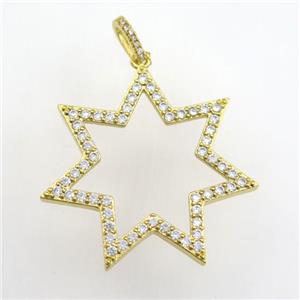 copper star pendant paved zircon, gold plated, approx 35mm dia