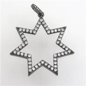 copper star pendant paved zircon, black plated, approx 35mm dia