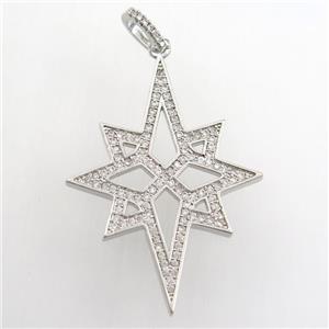 copper northstar pendant paved zircon, platinum plated, approx 30-40mm