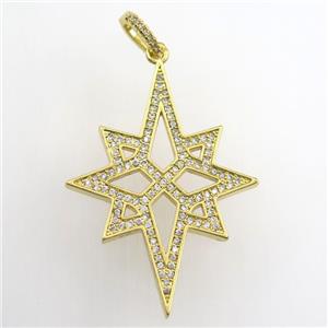 copper northstar pendant paved zircon, gold plated, approx 30-40mm