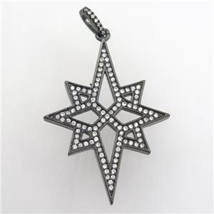 copper northstar pendant paved zircon, black plated, approx 30-40mm
