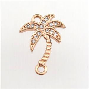 copper coconut tree connector paved zircon, rose gold, approx 10-12mm