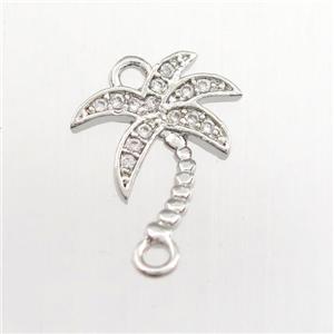 copper coconut tree connector paved zircon, platinum plated, approx 10-12mm