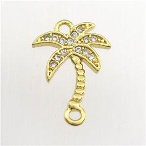 copper coconut tree connector paved zircon, gold plated, approx 10-12mm