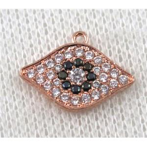 copper eye pendant paved zircon, rose gold, approx 12-17mm