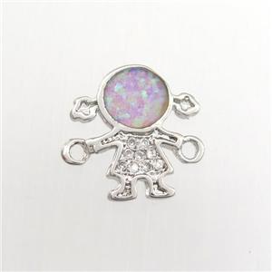 copper kids connector paved zircon with fire opal, platinum plated, approx 11-12mm
