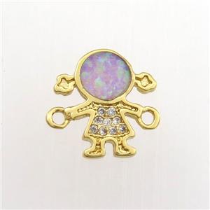 copper kids connector paved zircon with fire opal, gold plated, approx 11-12mm