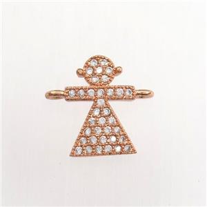 copper kids connector paved zircon, rose gold plated, approx 8-12mm