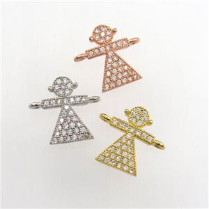 copper kids connector paved zircon, mix color, approx 8-12mm