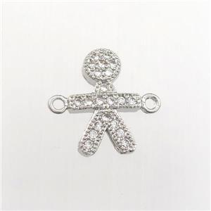copper kids connector paved zircon, platinum plated, approx 8-12mm