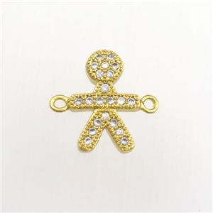 copper kids connector paved zircon, gold plated, approx 8-12mm