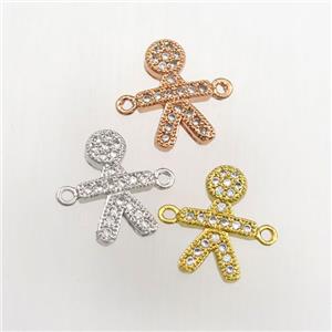copper kids connector paved zircon, cartoon, mix color, approx 8-12mm
