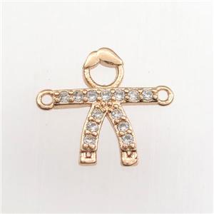 copper kids connector paved zircon, cartoon, rose gold, approx 13-15mm