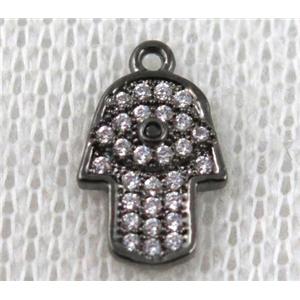 copper hamsahand pendant paved zircon, black plated, approx 8-12mm