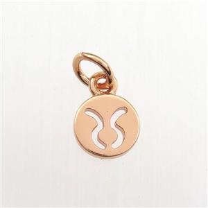 copper circle pendant, zodiac taurus, rose gold, approx 7mm dia