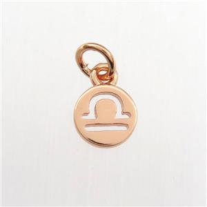 copper circle pendant, zodiac libra, rose gold, approx 7mm dia