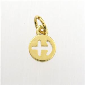 copper circle pendant, zodiac sagittarius, gold plated, approx 7mm dia