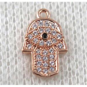 copper hamsahand pendant paved zircon, rose gold, approx 8-12mm