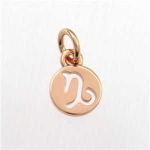 copper circle pendant, zodiac capricorn, rose gold, approx 7mm dia
