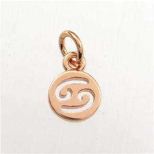 copper circle pendant, zodiac cancer, rose gold, approx 7mm dia