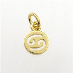 copper circle pendant, zodiac cancer, gold plated, approx 7mm dia