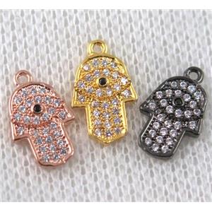 copper hamsahand pendant paved zircon, mix color, approx 8-12mm