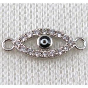 copper eye connector paved zircon, platinum plated, approx 8-20mm