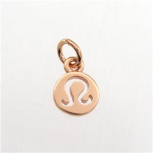 copper circle pendant, zodiac leo, rose gold, approx 7mm dia