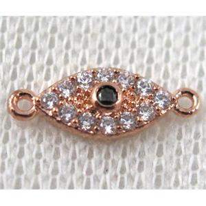 copper eye connector paved zircon, rose gold, approx 6-15mm