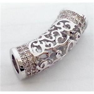 Zircon, bracelet bar, copper tube, platinum plated, approx 7x20mm