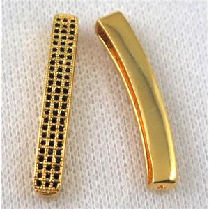 copper tube beads paved zircon, gold plated, approx 5x30mm